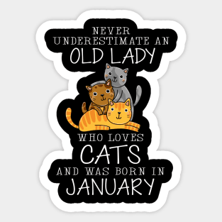 Never Underestimate An Old Lady Who Loves Cats Born January Sticker